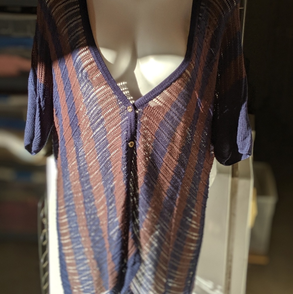 Alberto Makali - Navy/Brown Open Weave Cardigan - L